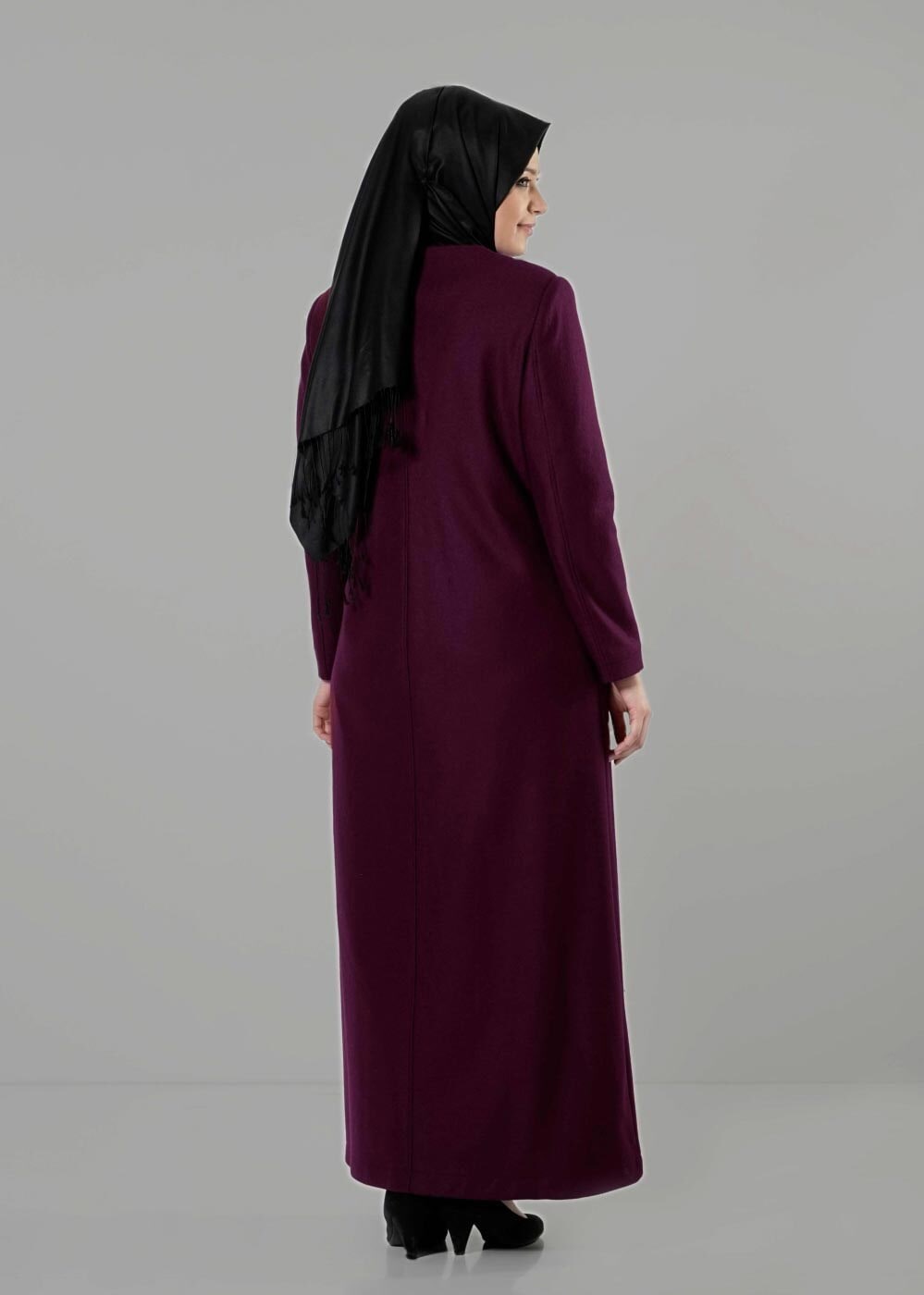 Hijab clothing CLARET RED ZIPPED OVERCOAT 9410
