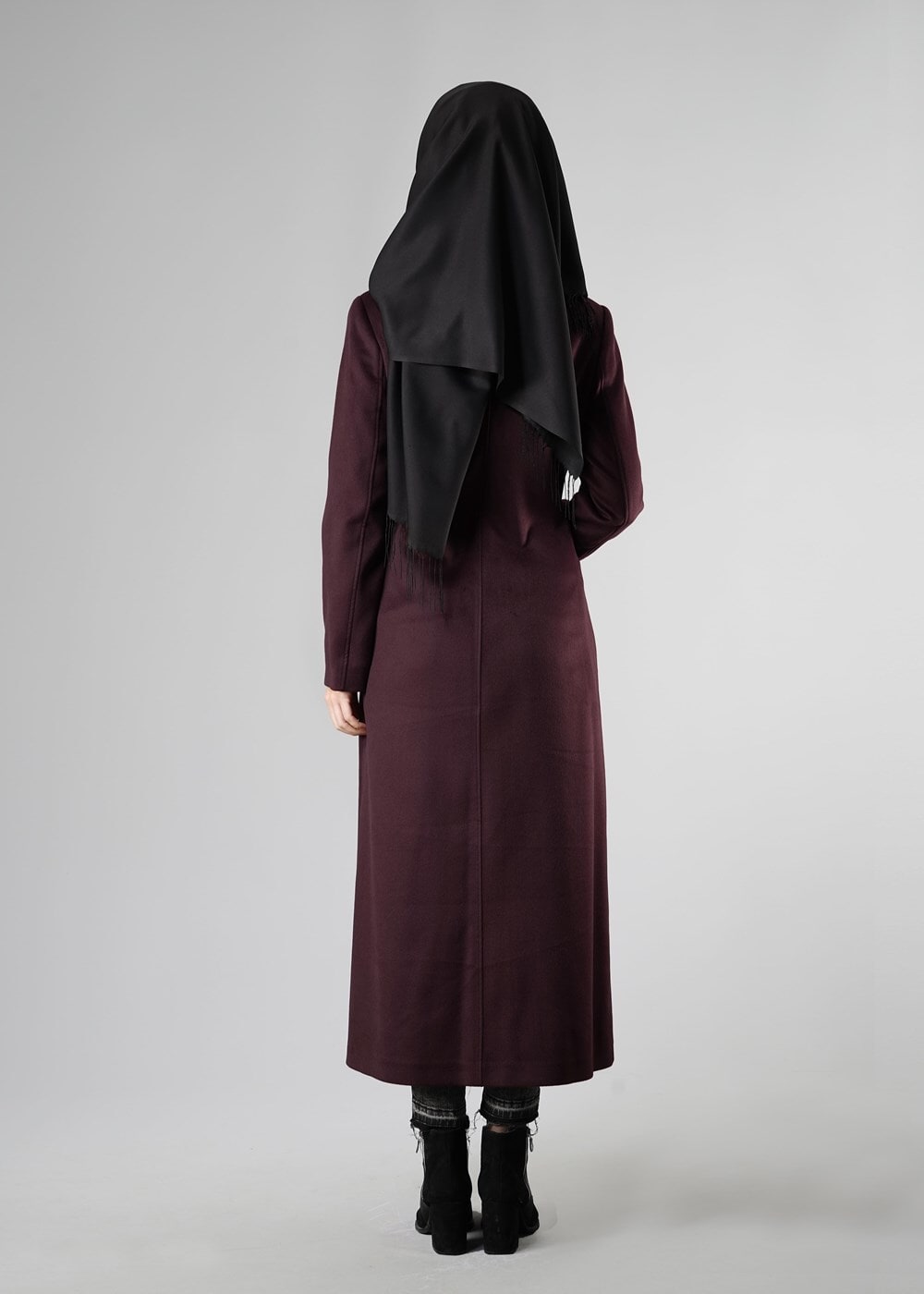 Hijab clothing PURPLE MOCK-NECK TOP-RIBBED WALKER COAT 9431