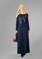 Tesettür giyim LACİVERT NAKIŞ DETAYLI PARDESÜ 1610