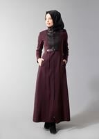 Hijab clothing CLARET RED GROMMET DETAILED TOPCOAT 1629 