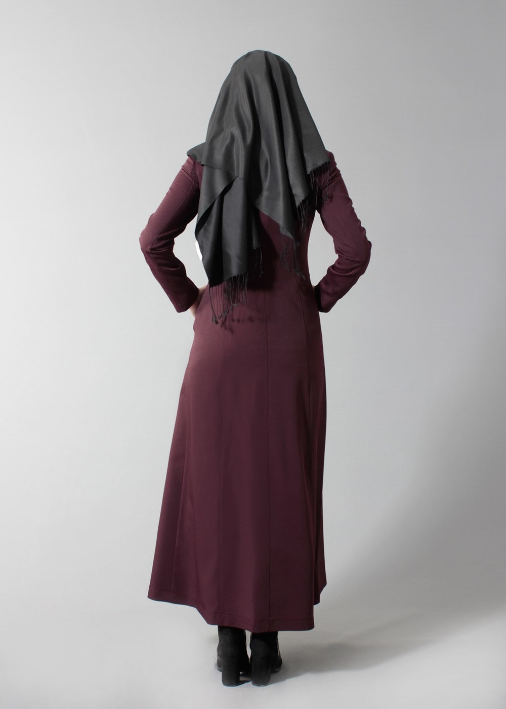 Hijab clothing CLARET RED GROMMET DETAILED TOPCOAT 1629 