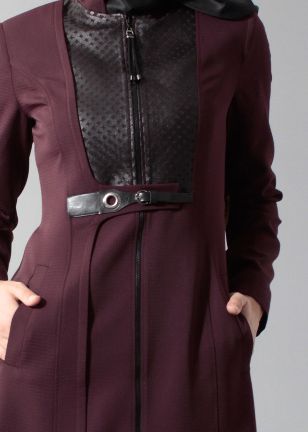 Hijab clothing CLARET RED GROMMET DETAILED TOPCOAT 1629 