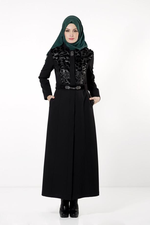 Tesettür giyim SİYAH GÜPÜR DETAYLI PARDESÜ 1638  - TRENDTESETTÜR