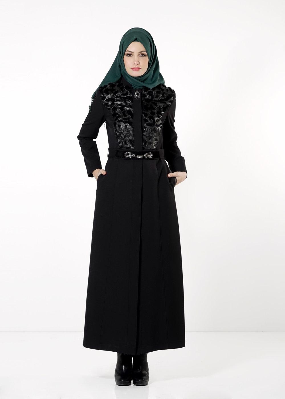 Tesettür giyim SİYAH GÜPÜR DETAYLI PARDESÜ 1638 