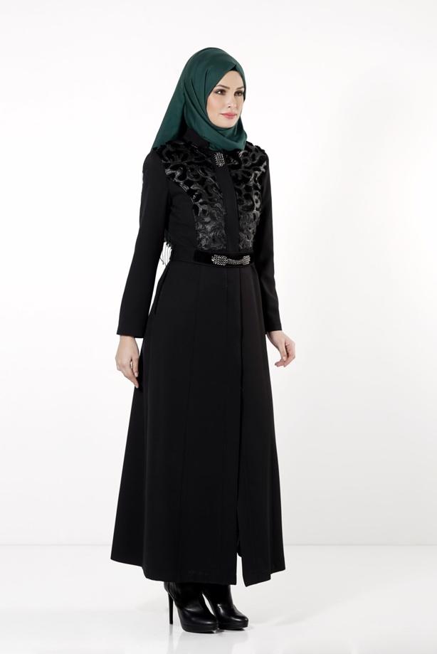 Tesettür giyim SİYAH GÜPÜR DETAYLI PARDESÜ 1638  - TRENDTESETTÜR