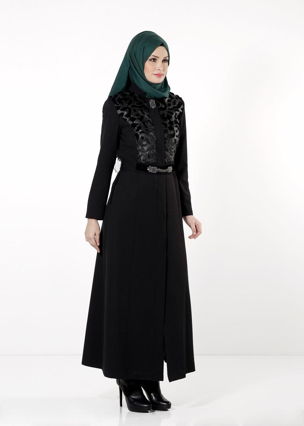 Tesettür giyim SİYAH GÜPÜR DETAYLI PARDESÜ 1638 