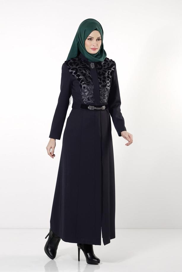 Tesettür giyim LACİVERT GÜPÜR DETAYLI PARDESÜ 1638  - TRENDTESETTÜR