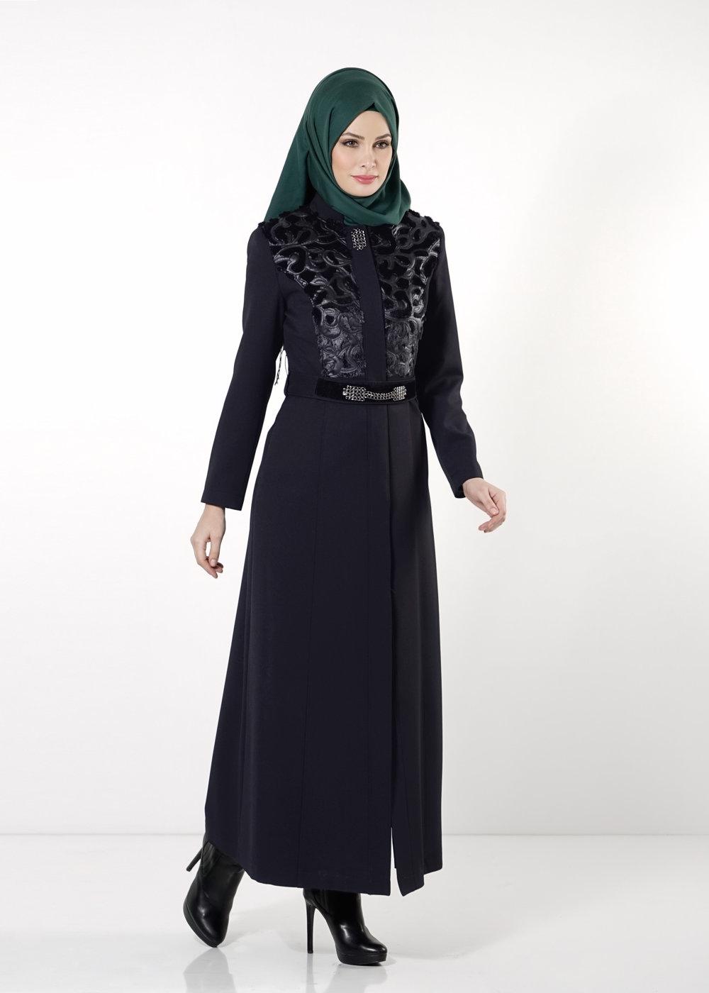 Tesettür giyim LACİVERT GÜPÜR DETAYLI PARDESÜ 1638 