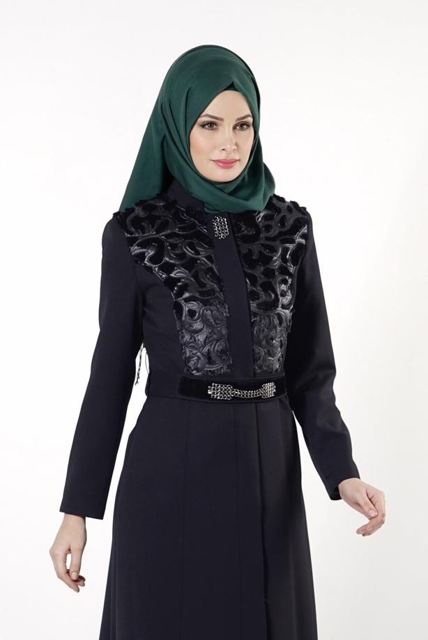 Tesettür giyim LACİVERT GÜPÜR DETAYLI PARDESÜ 1638  - TRENDTESETTÜR