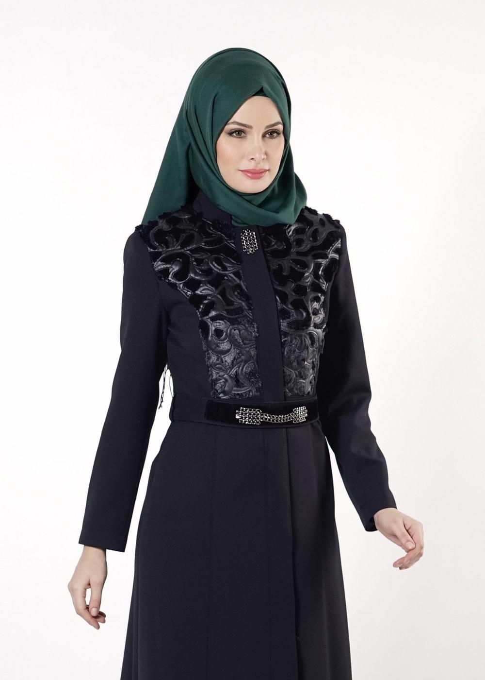 Tesettür giyim LACİVERT GÜPÜR DETAYLI PARDESÜ 1638 