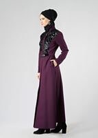 Tesettür giyim MÜRDÜM GÜPÜR DETAYLI PARDESÜ 1638 