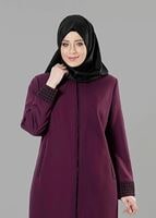 Vêtements hijab PRUNE PARDESSUS DÉTAILLÉ EN PIED-DE-POULE 1652 