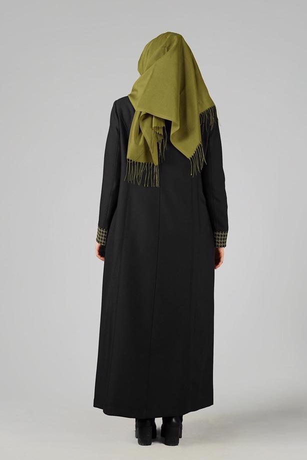 Vêtements hijab VERT PARDESSUS DÉTAILLÉ EN PIED-DE-POULE 1652  - TRENDTESETTÜR