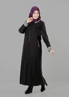 Vêtements hijab NOIR PARDESSUS DÉTAILLÉ EN PIED-DE-POULE 1652