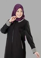 Vêtements hijab NOIR PARDESSUS DÉTAILLÉ EN PIED-DE-POULE 1652 
