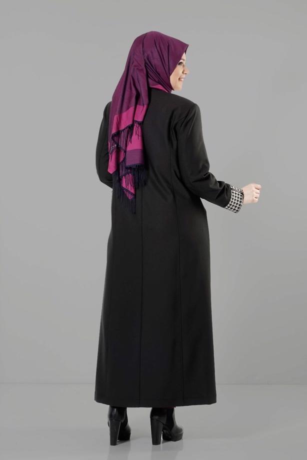 Vêtements hijab NOIR PARDESSUS DÉTAILLÉ EN PIED-DE-POULE 1652  - TRENDTESETTÜR