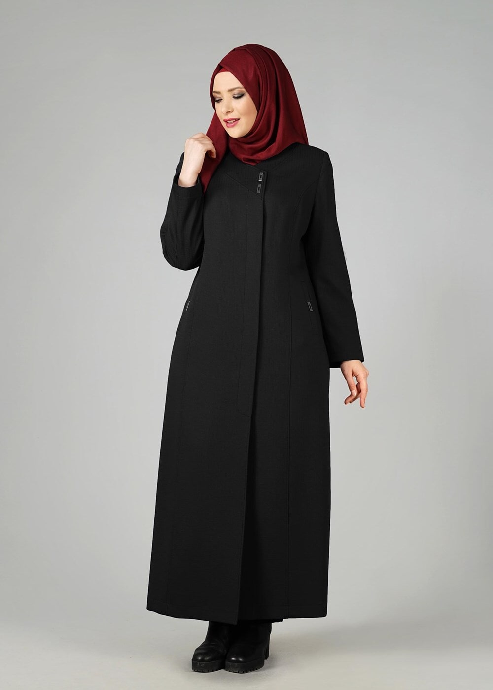Vêtements hijab NOIR PARDESSUS ZIPPÉ 1653 