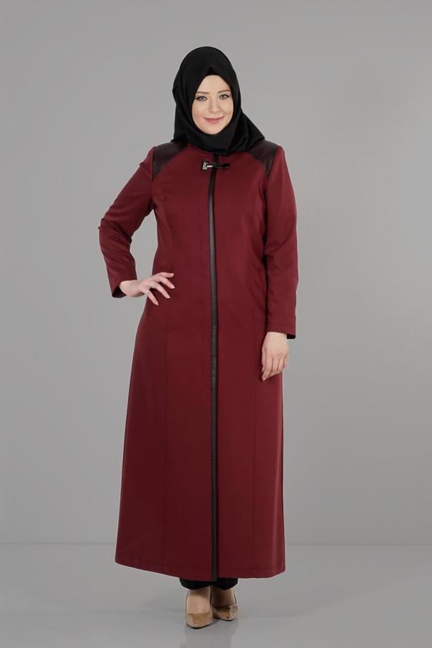 Vêtements hijab ROUGE BORDEAUX PARDESSUS ZIPPÉ 1654  - TRENDTESETTÜR