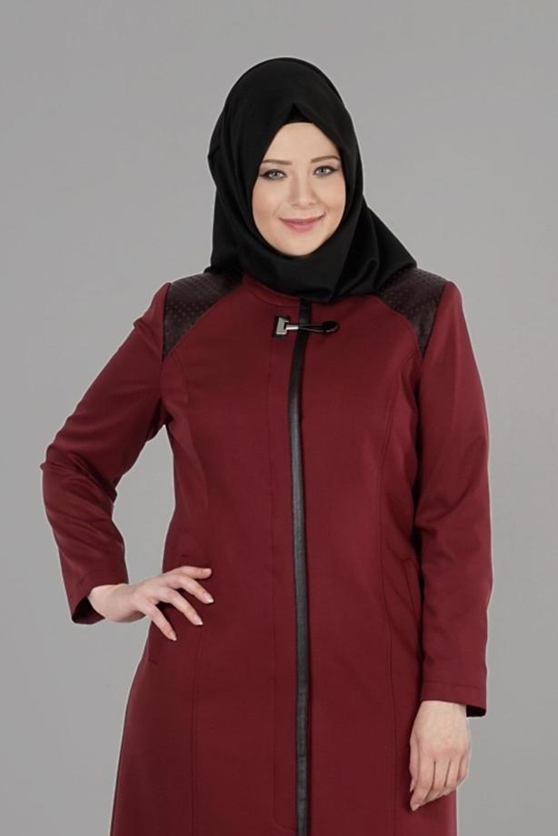 Vêtements hijab ROUGE BORDEAUX PARDESSUS ZIPPÉ 1654  - TRENDTESETTÜR