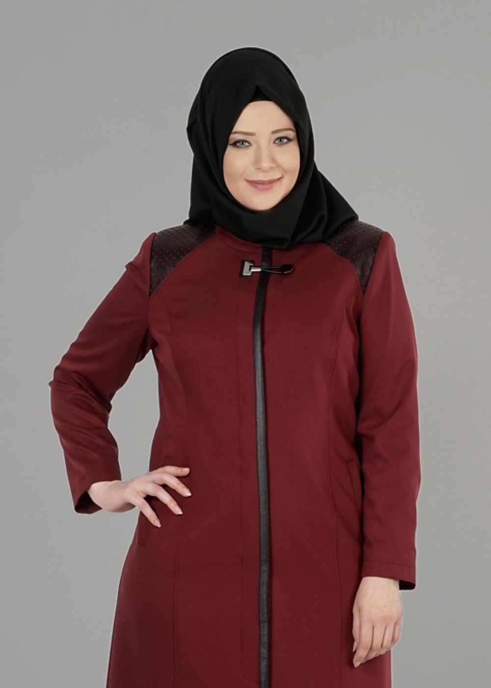 Vêtements hijab ROUGE BORDEAUX PARDESSUS ZIPPÉ 1654 
