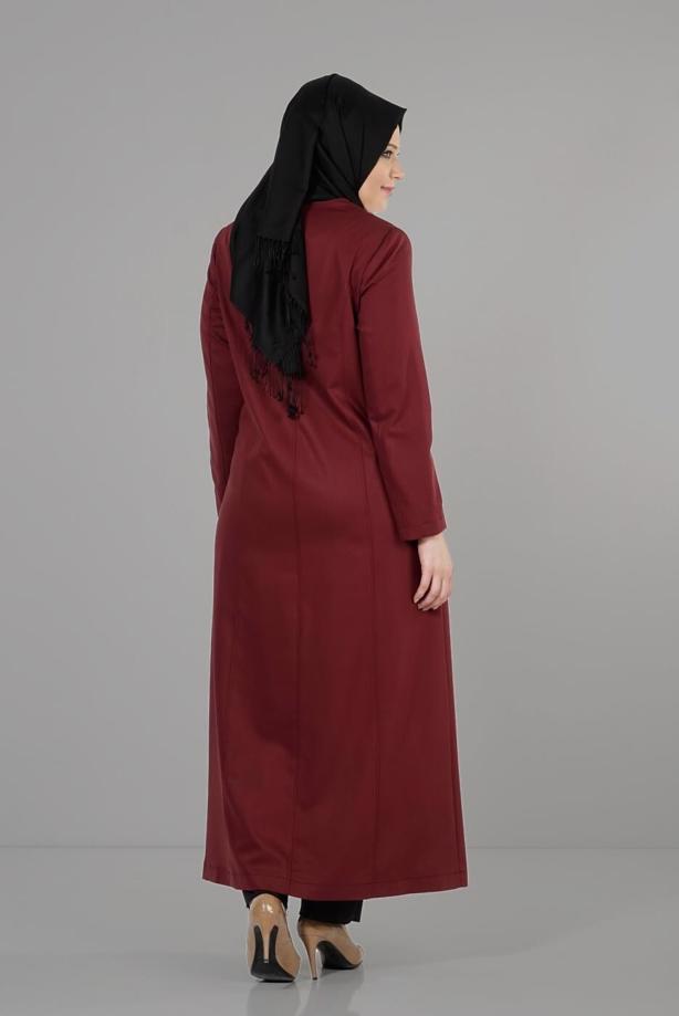 Vêtements hijab ROUGE BORDEAUX PARDESSUS ZIPPÉ 1654  - TRENDTESETTÜR