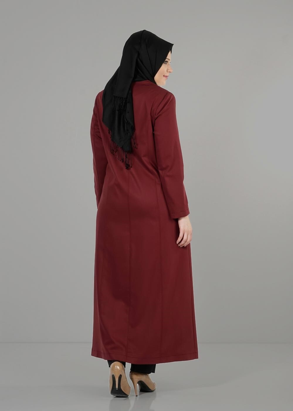 Vêtements hijab ROUGE BORDEAUX PARDESSUS ZIPPÉ 1654