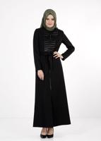 Tesettür giyim SİYAH BELİ KUŞAKLI PARDESÜ 1658 