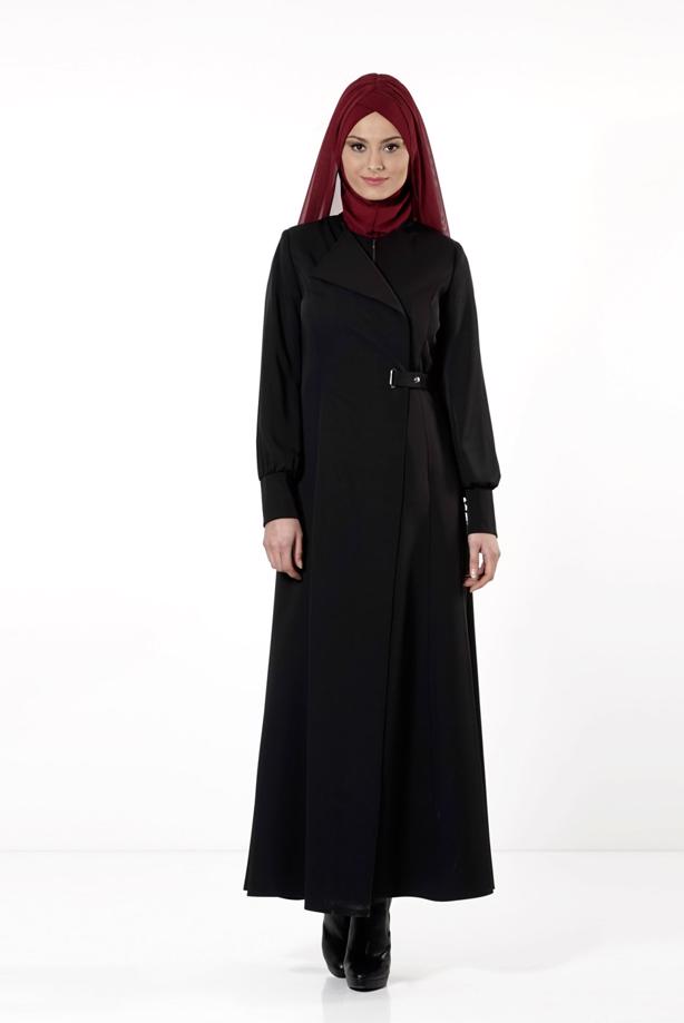 Tesettür giyim SİYAH T 1677 Sarah Pardesü-Alv Fashıon - TRENDTESETTÜR