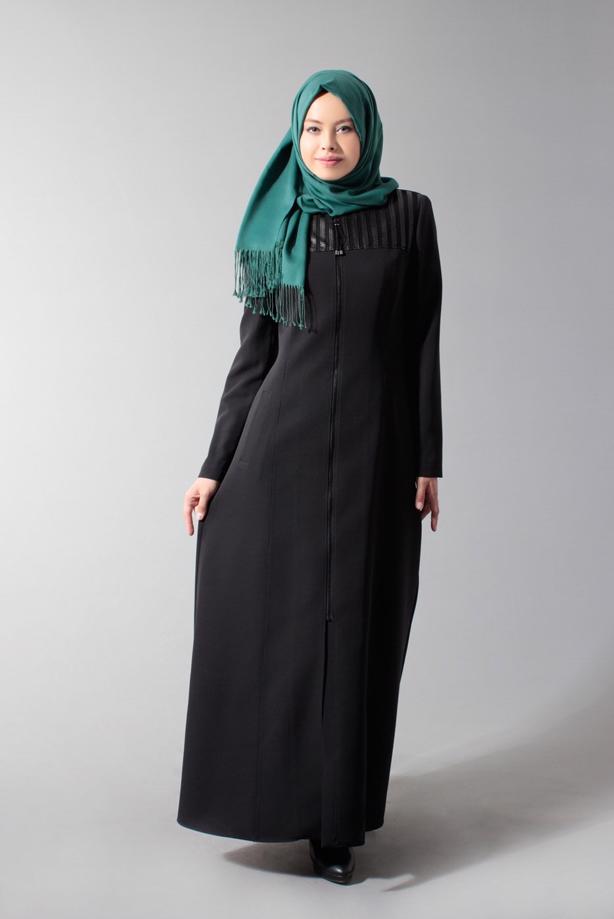 Tesettür giyim SİYAH FERMUARLI PARDESÜ 1682  - TRENDTESETTÜR