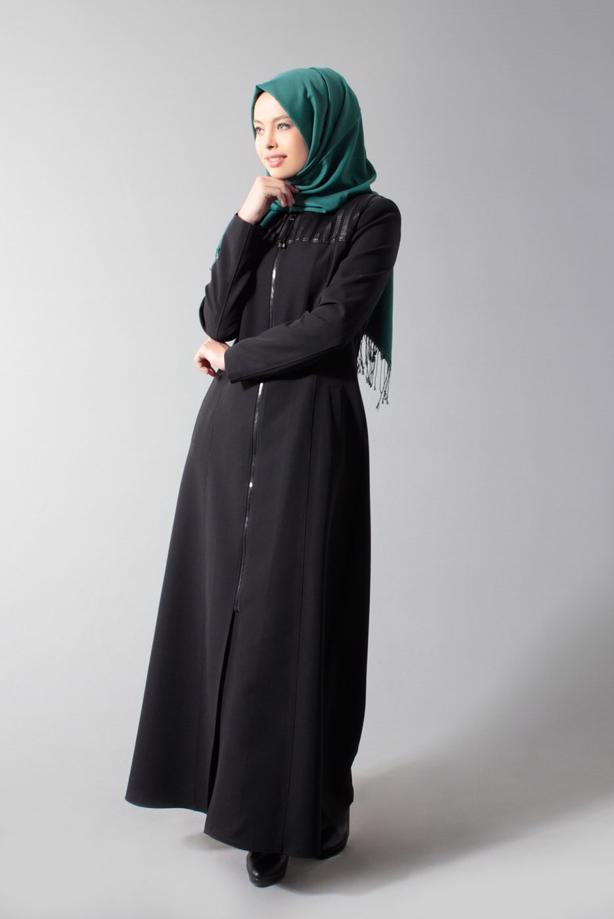 Tesettür giyim SİYAH FERMUARLI PARDESÜ 1682  - TRENDTESETTÜR