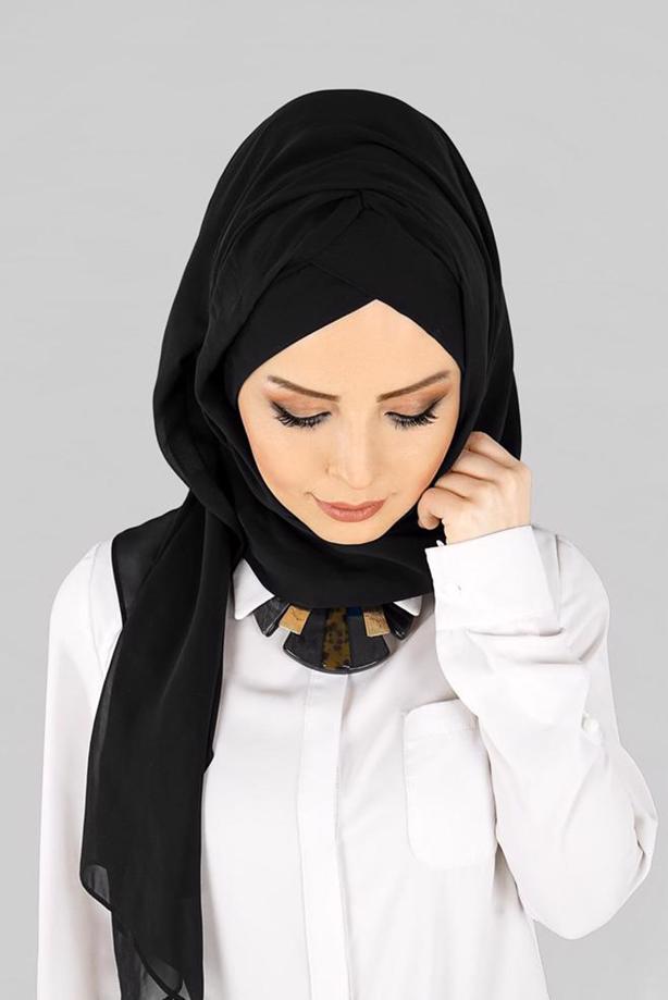 Vêtements hijab NOIR CHÂLE PRÊT À PORTER 9827 - TRENDTESETTÜR