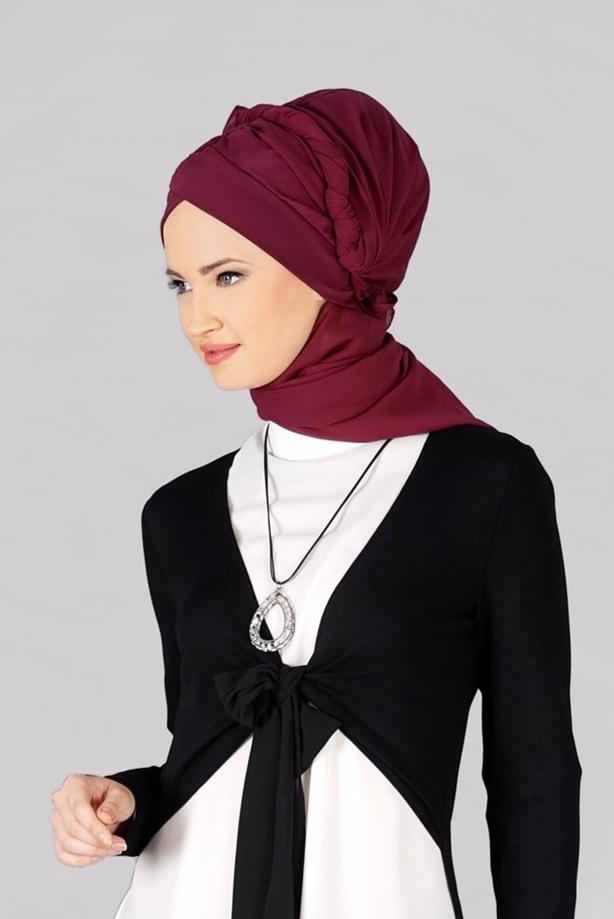 Vêtements hijab ROUGE BORDEAUX CHÂLE PRÊT À PORTER 9827 - TRENDTESETTÜR
