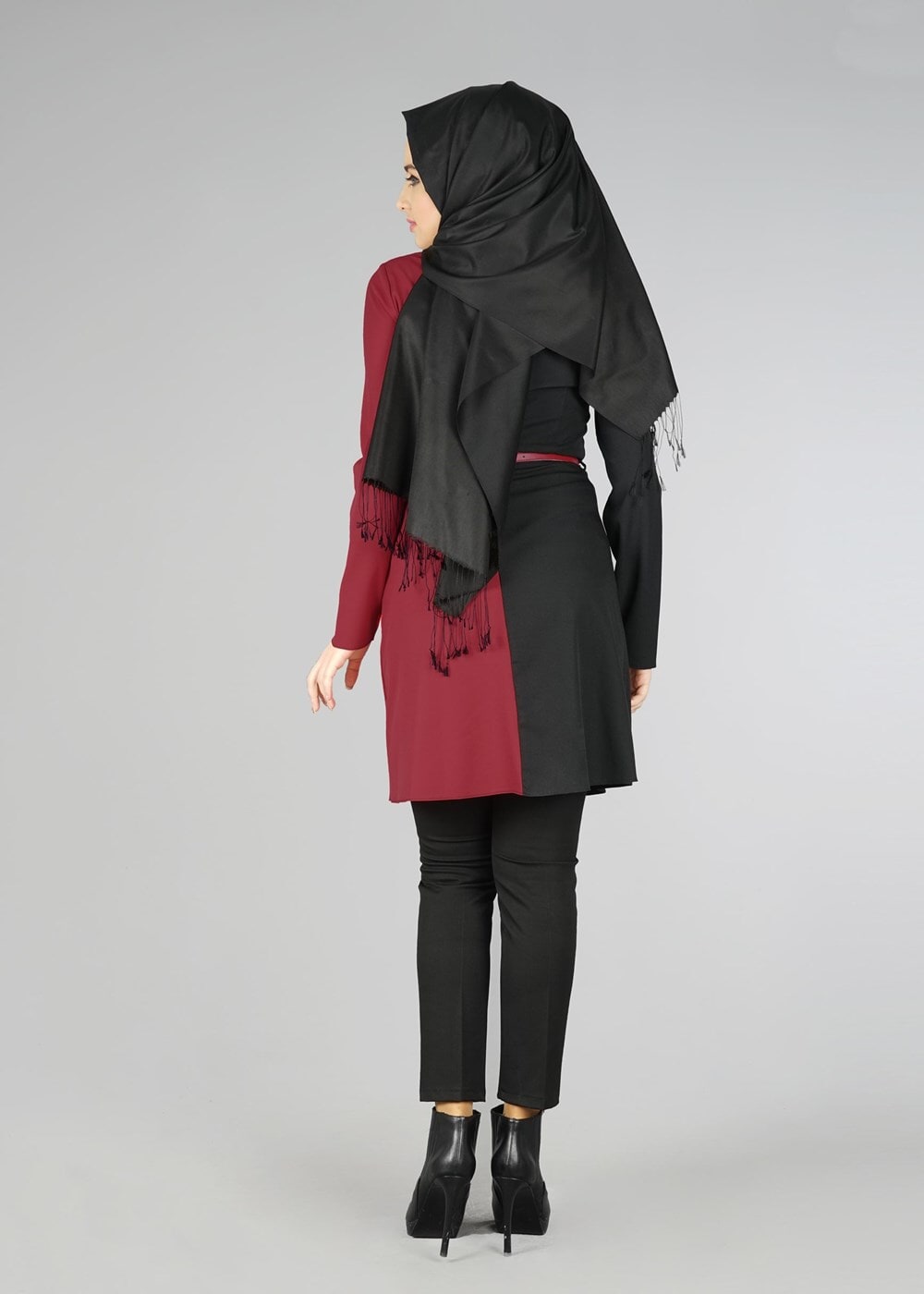 Tesettür giyim BORDO RENK BLOKLU TUNİK 4322 