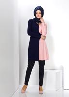 Tesettür giyim PUDRA RENK BLOKLU TUNİK 4322 
