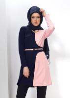 Tesettür giyim PUDRA RENK BLOKLU TUNİK 4322 