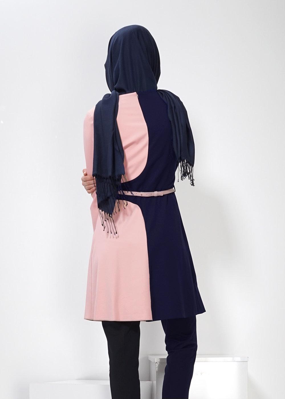 Tesettür giyim PUDRA RENK BLOKLU TUNİK 4322 