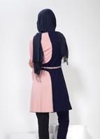 Tesettür giyim PUDRA RENK BLOKLU TUNİK 4322 