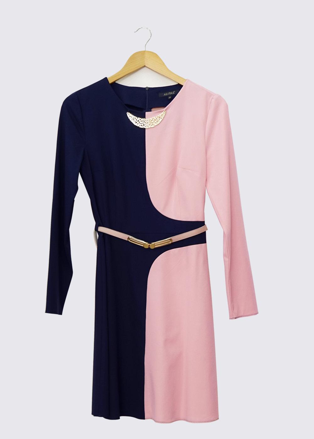 Tesettür giyim PUDRA RENK BLOKLU TUNİK 4322 