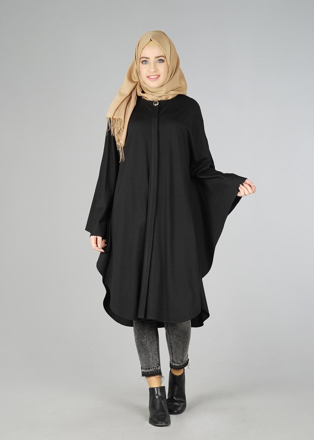 Tesettür giyim SİYAH YARASA KOL TUNİK 4437 