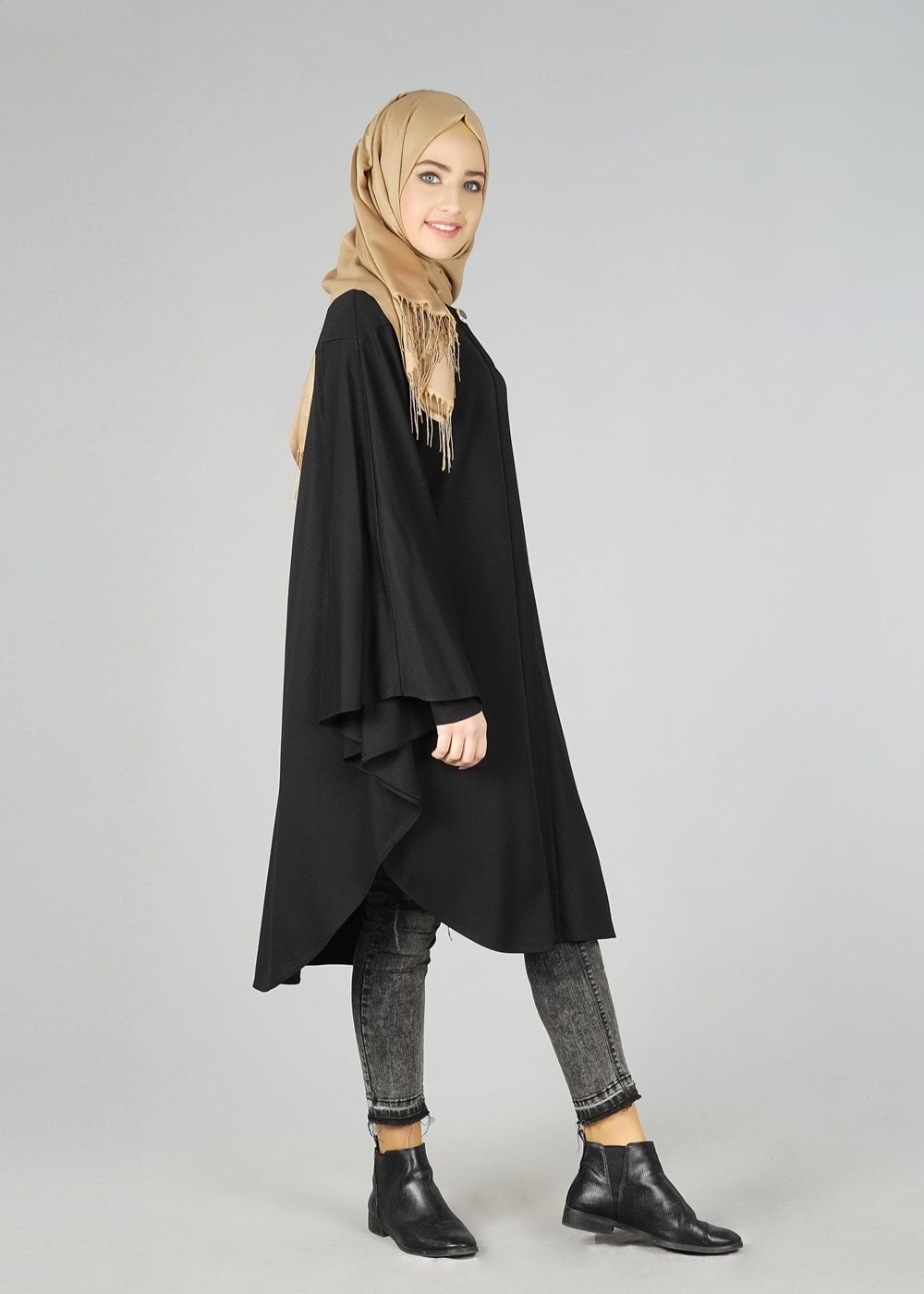 Tesettür giyim SİYAH YARASA KOL TUNİK 4437 