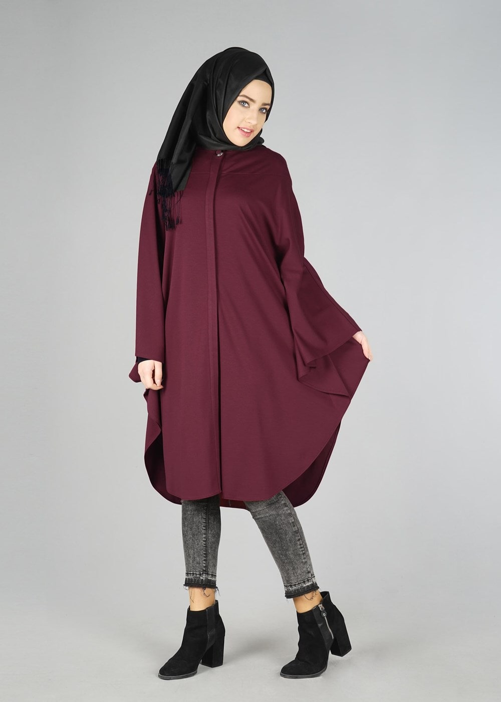 Tesettür giyim BORDO YARASA KOL TUNİK 4437 