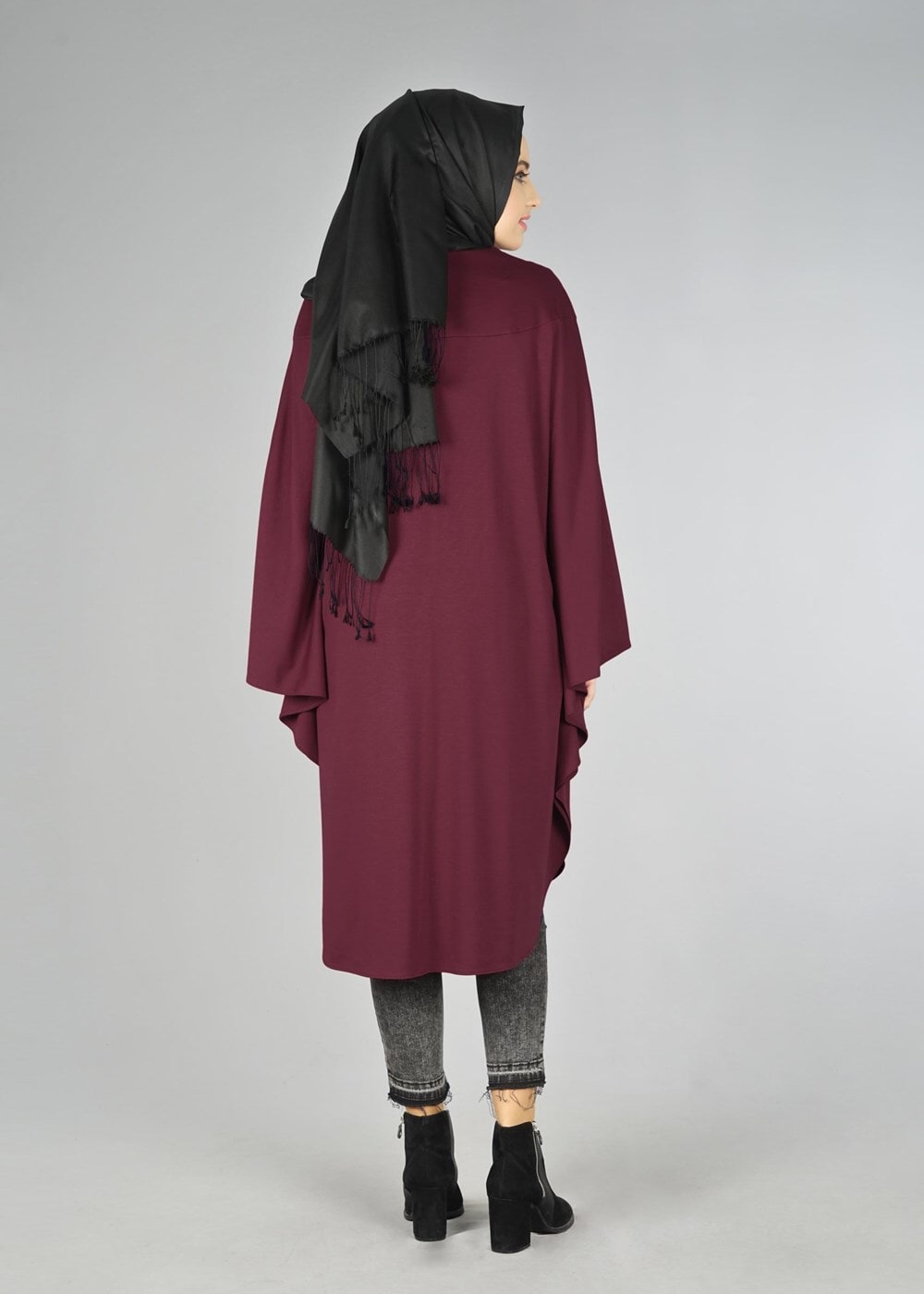 Tesettür giyim BORDO YARASA KOL TUNİK 4437 