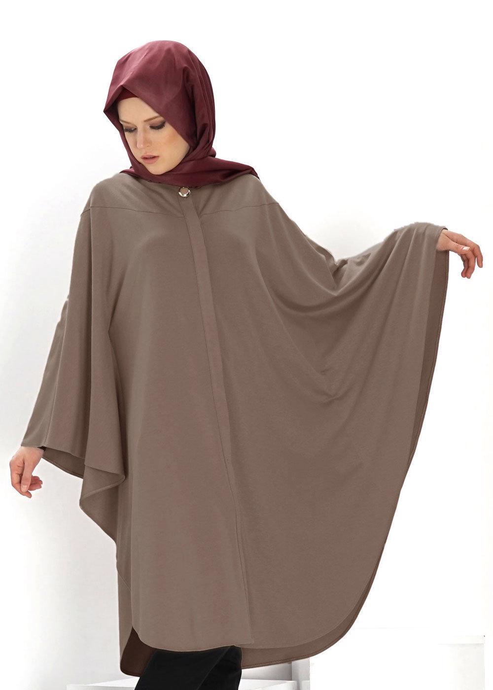 Tesettür giyim KAHVE YARASA KOL TUNİK 4437 