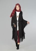 Vêtements hijab NOIR TUNIQUE À TAILLE-NOUÉE À FRANGES 4452 