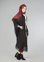 Vêtements hijab NOIR TUNIQUE À TAILLE-NOUÉE À FRANGES 4452 