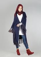 Vêtements hijab BLEU MARINE TUNIQUE À TAILLE-NOUÉE À FRANGES 4452 