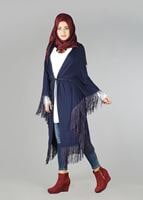 Vêtements hijab BLEU MARINE TUNIQUE À TAILLE-NOUÉE À FRANGES 4452 