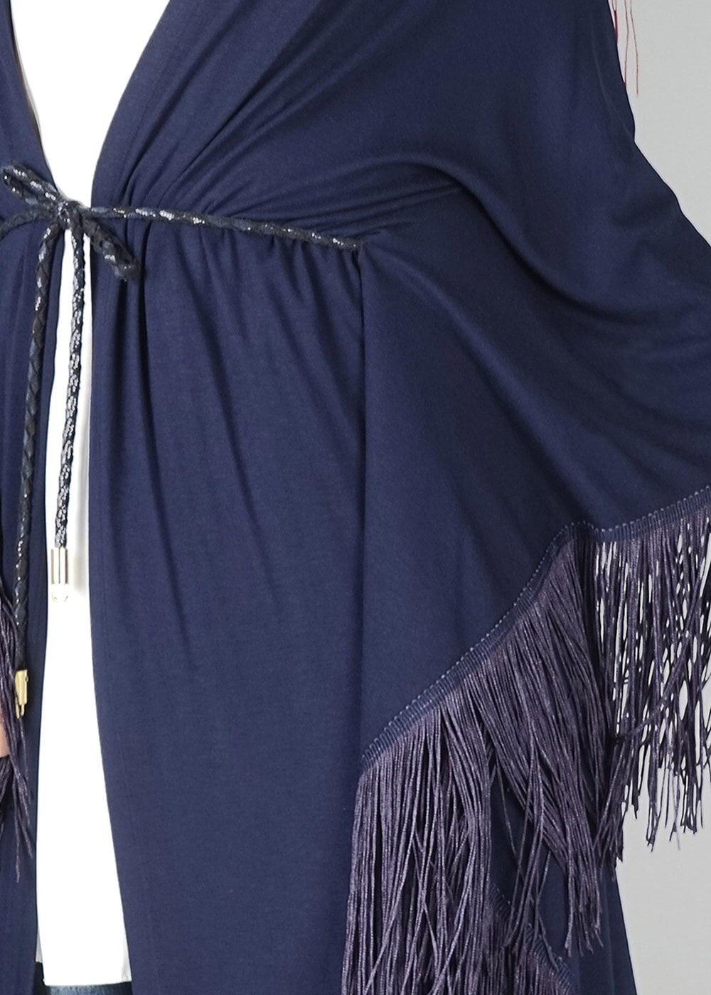 Vêtements hijab BLEU MARINE TUNIQUE À TAILLE-NOUÉE À FRANGES 4452 