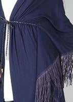 Vêtements hijab BLEU MARINE TUNIQUE À TAILLE-NOUÉE À FRANGES 4452 