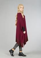 Tesettür giyim BORDO ETEK UCU DESENLİ YARASA KOL TUNİK 4483 